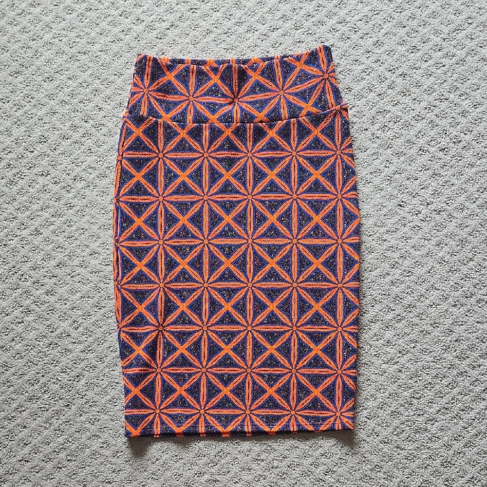 LuLaRoe Geometric Patterned Skirt - Orange and Blue